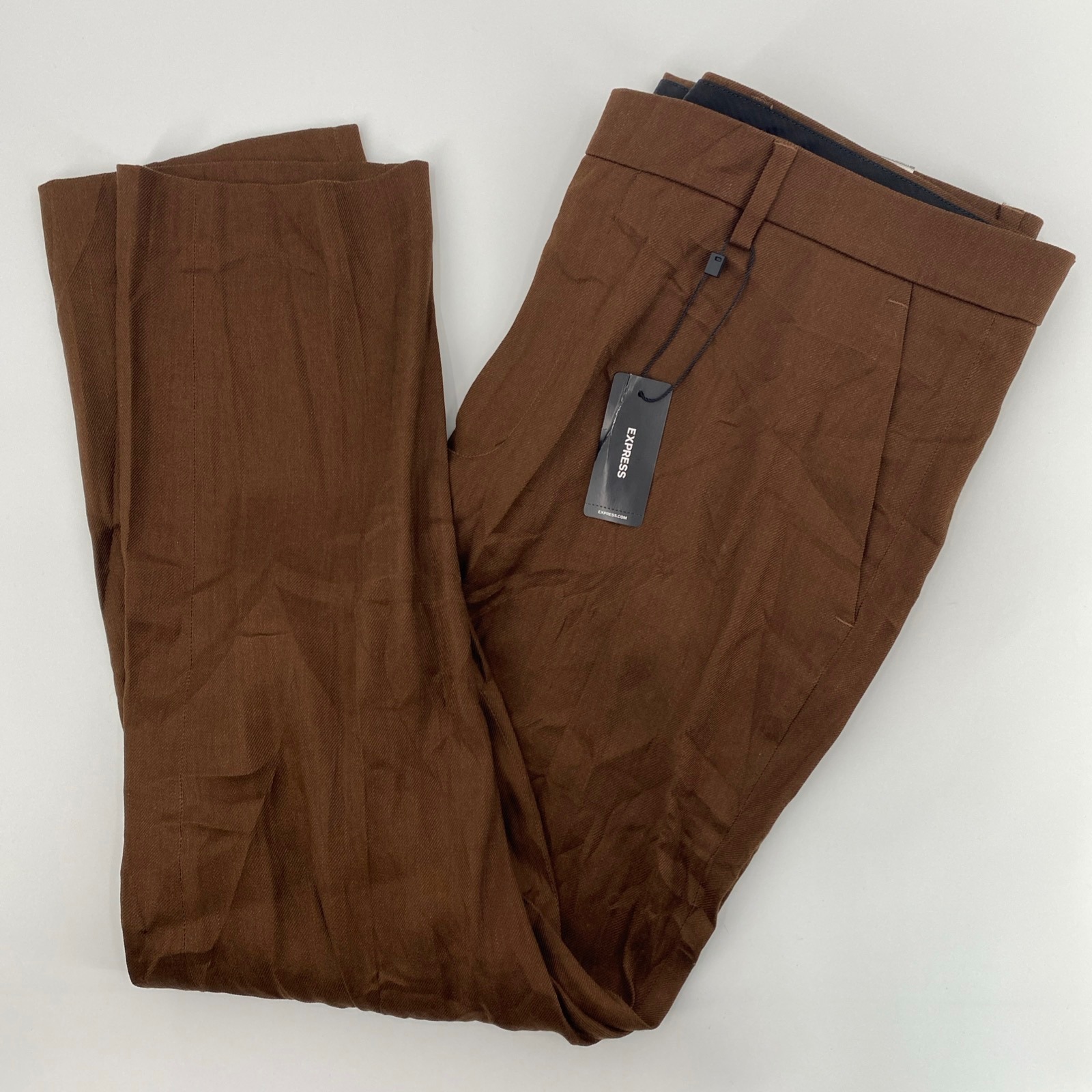 New Express Dress Pants Mens Tag 34x30 Fits 36x26 Brown Linen Blend Extra Slim